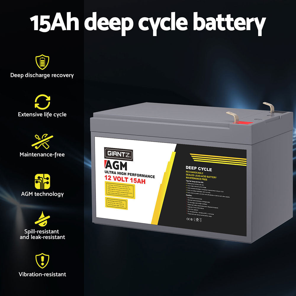 AGM Battery 12V 15Ah Deep Cycle Box Portable Solar Caravan Camping