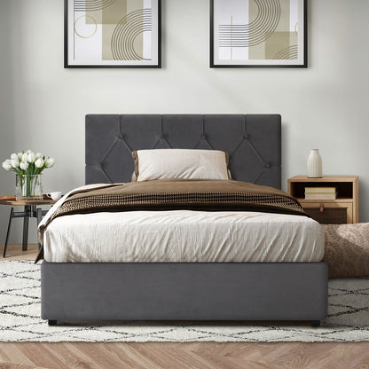 Bed Frame King Single Gas Lift Base Storage Fabric/Leather Grey/White