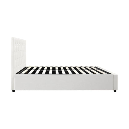 Bed Frame King Single Gas Lift Base Storage Fabric/Leather Grey/White