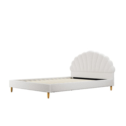 Bed Frame Double Size Scallop-Shape Bedhead Pink Velvet