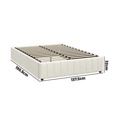 Bed Frame Queen Size Gas Lift Storage Base Velvet Cream