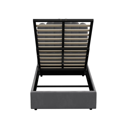 Bed Frame King Single/Queen/Double Gas Lift Velvet Grey