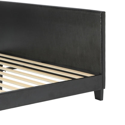 Bed Frame Queen Size Base Mattress Platform Leather Wooden Slats Black