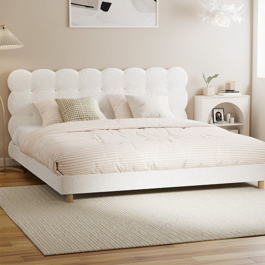 Bed Frame Double/King Single/King/Queen/Single Tufted Bedhead Boucle Fabric White