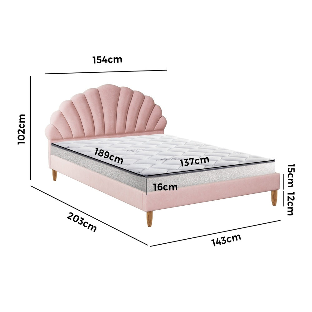 Bed Frame with Mattress Double Size Pink Velvet