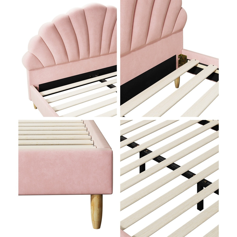 Bed Frame with Mattress Double Size Pink Velvet