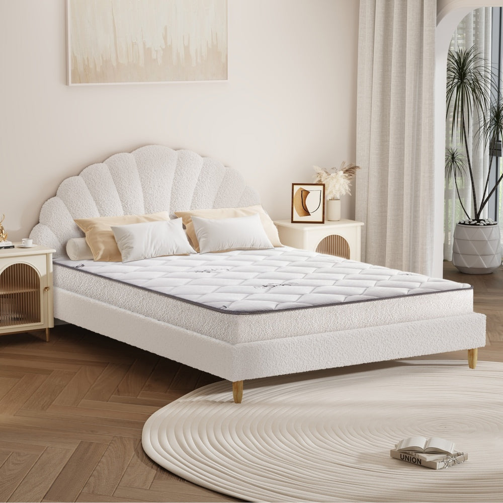 Bed Frame with Mattress Double Size White Boucle