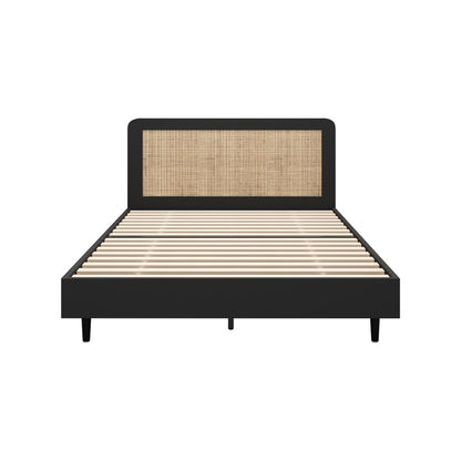 Bed Frame Double/King/Queen Size Real Rattan Headboard Black