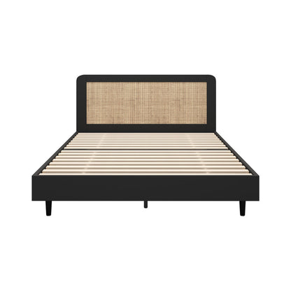 Bed Frame Double/King/Queen Size Real Rattan Headboard Black