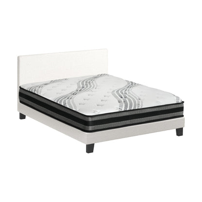 Bed Frame with Queen Size Mattress Set Boucle Fabric White
