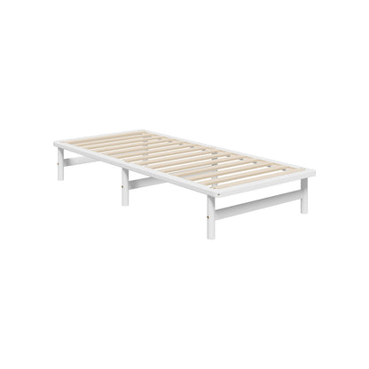 Wooden Bed Frame Pine Timber King Single Size White