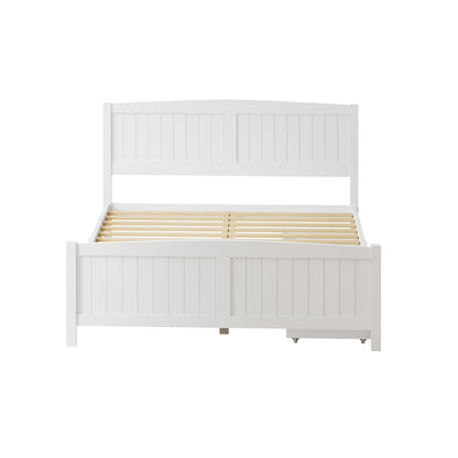 Wooden Bed Frame with Trundle Drawers White
