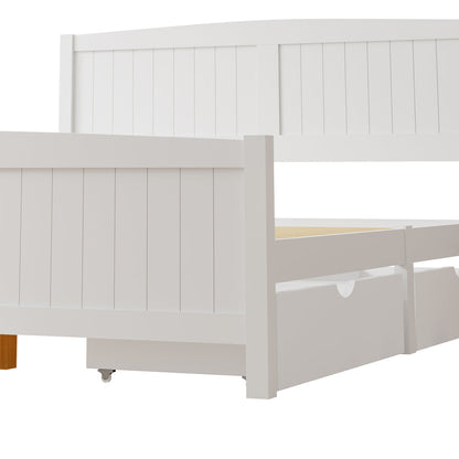 Wooden Bed Frame with Trundle Drawers White