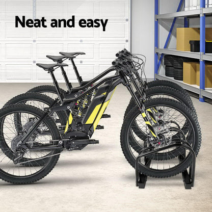 3 Bike Stand Rack Bicycle Storage Floor Parking Holder Cycling Black