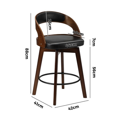 2x Bar Stools Swivel PU Leather Black