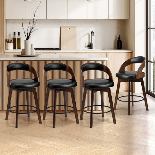 2x Bar Stools Swivel PU Leather Black