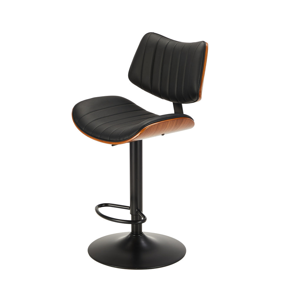 2x Bar Stool Kitchen Swivel Chair Wooden Leather Gas Lift Black