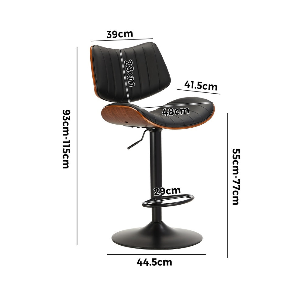 2x Bar Stool Kitchen Swivel Chair Wooden Leather Gas Lift Black
