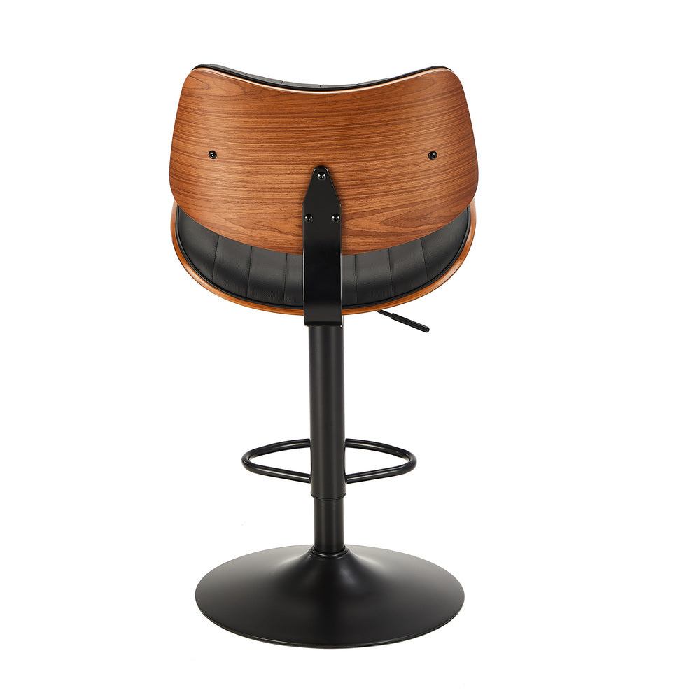 2x Bar Stool Kitchen Swivel Chair Wooden Leather Gas Lift Black