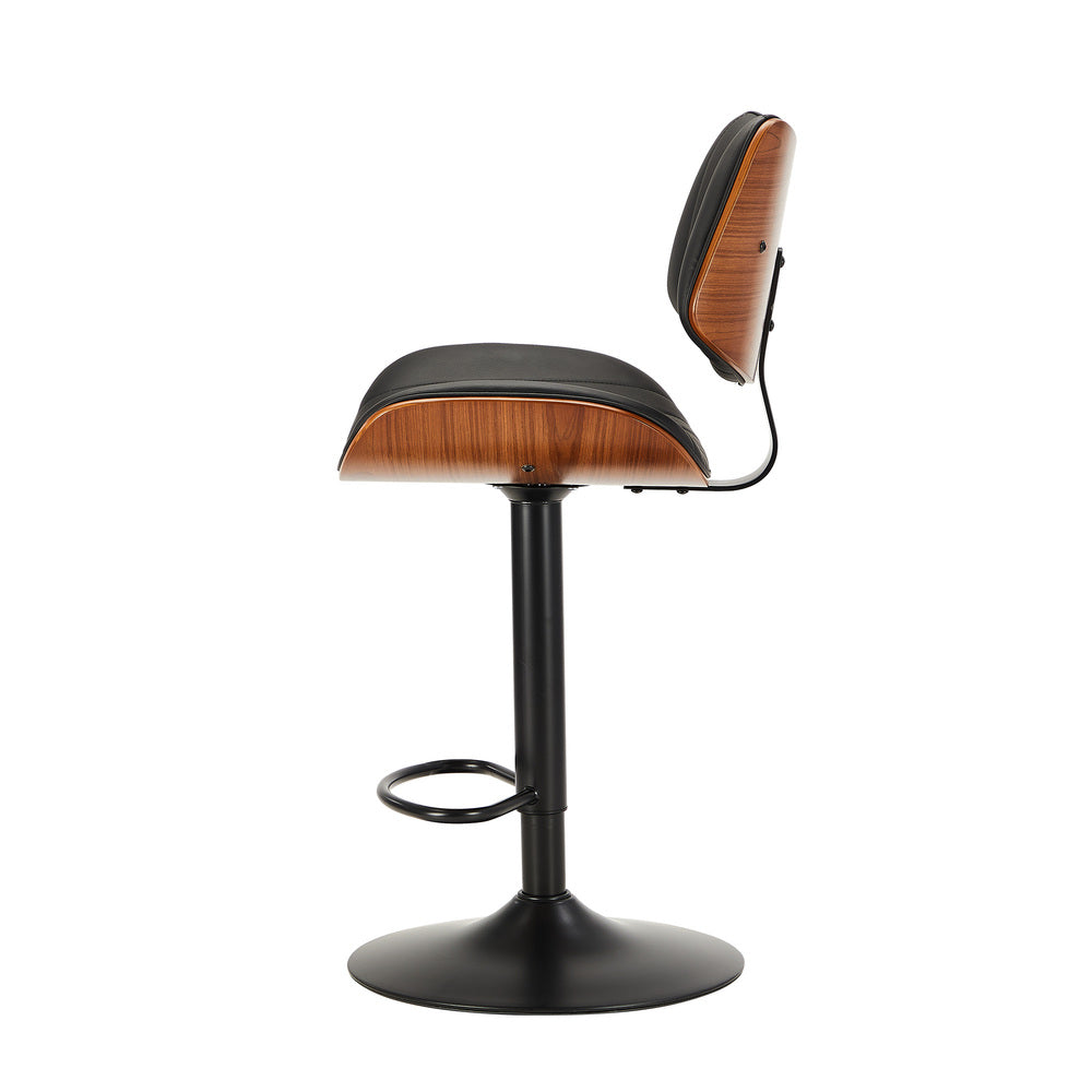 2x Bar Stool Kitchen Swivel Chair Wooden Leather Gas Lift Black