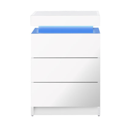Bedside Tables Set of 2 LED Nightstand White