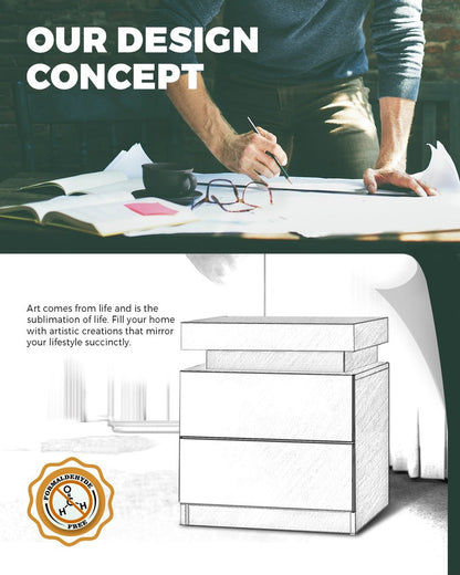 Bedside Tables Set of 2 LED White/Black