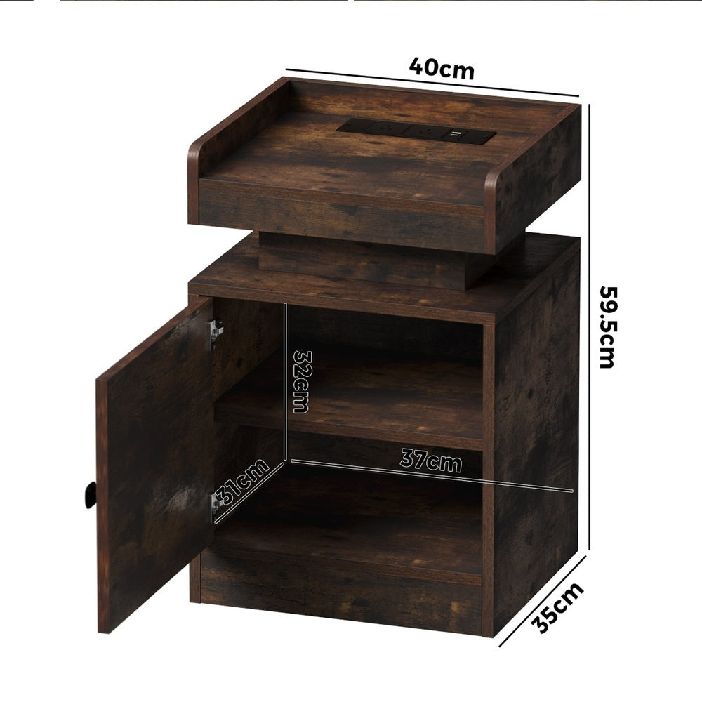 2x LED Bedside Table USB Charging Station White