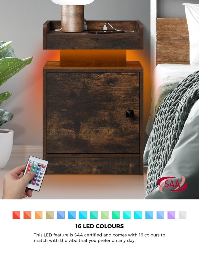 2x LED Bedside Table USB Charging Station White