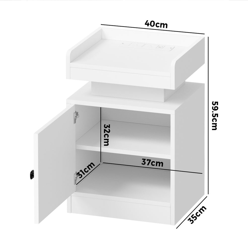 2x LED Bedside Table USB Charging Station White