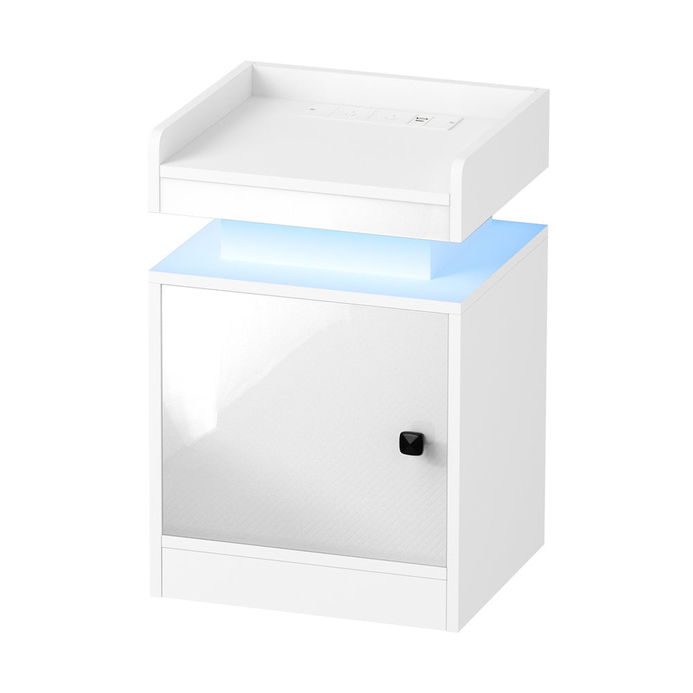 2x LED Bedside Table USB Charging Station White