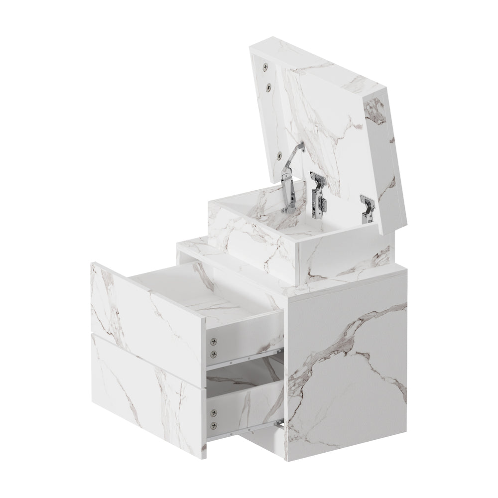 2x Bedside Table 2 Drawers LED Nightstand Marble Effect Black