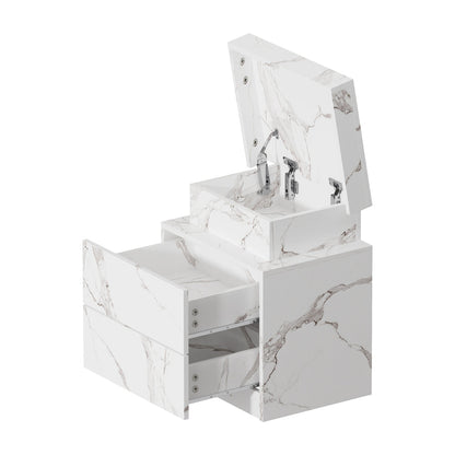 2x Bedside Table 2 Drawers LED Nightstand Marble Effect Black