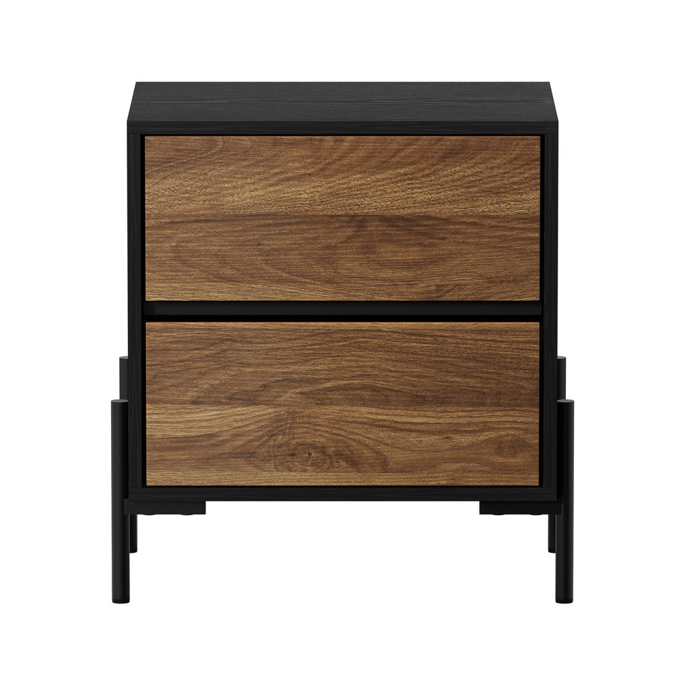 2x Bedside Table 2 Drawers Side End Nightstand Walnut