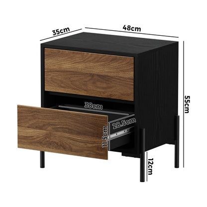 2x Bedside Table 2 Drawers Side End Nightstand Walnut
