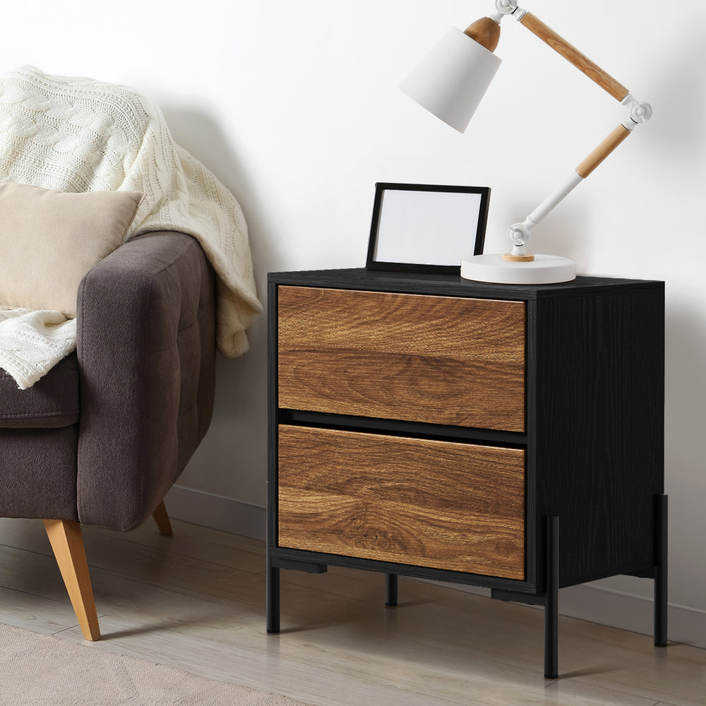 2x Bedside Table 2 Drawers Side End Nightstand Walnut