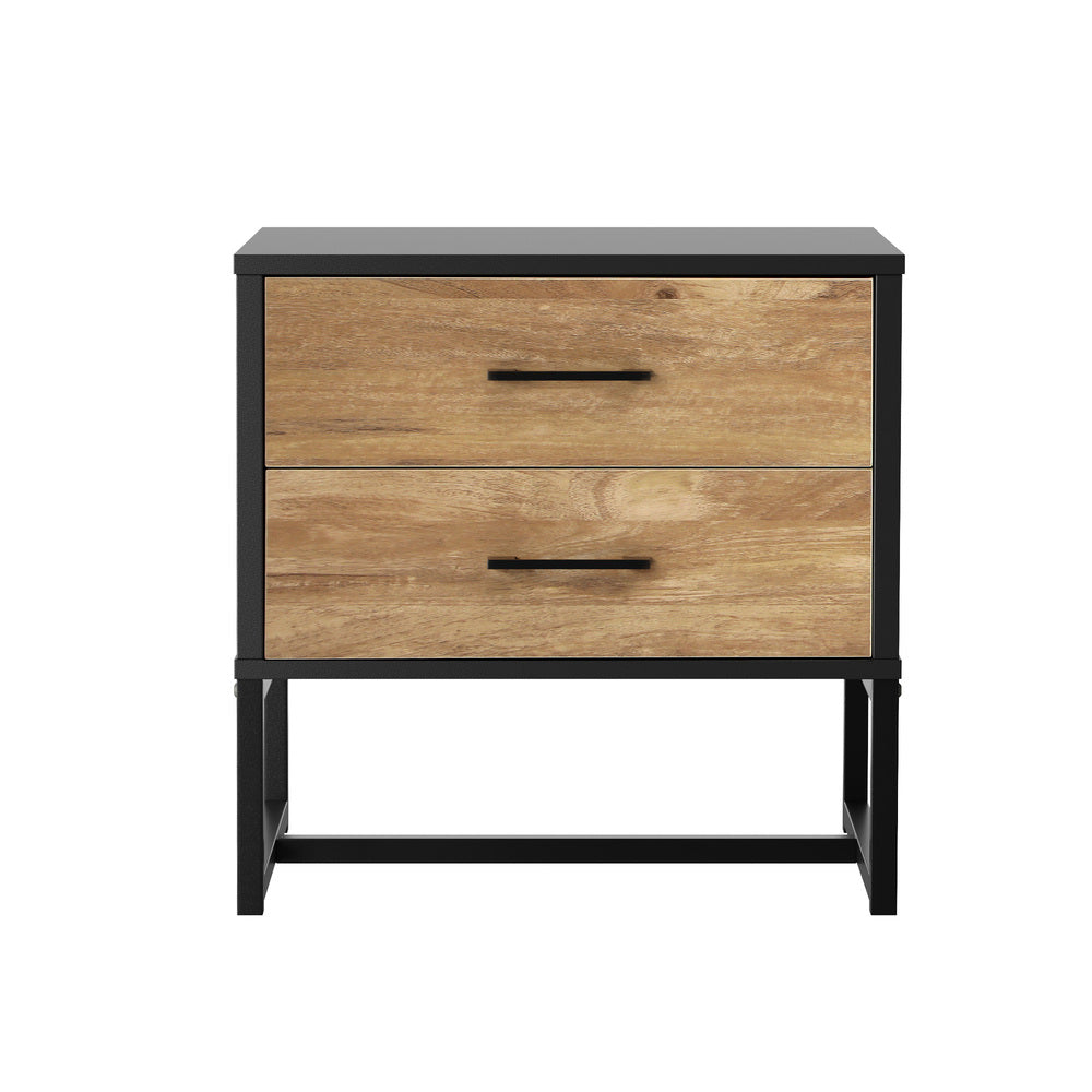 2x Bedside Table 2 Drawers Storage Metal Industrial