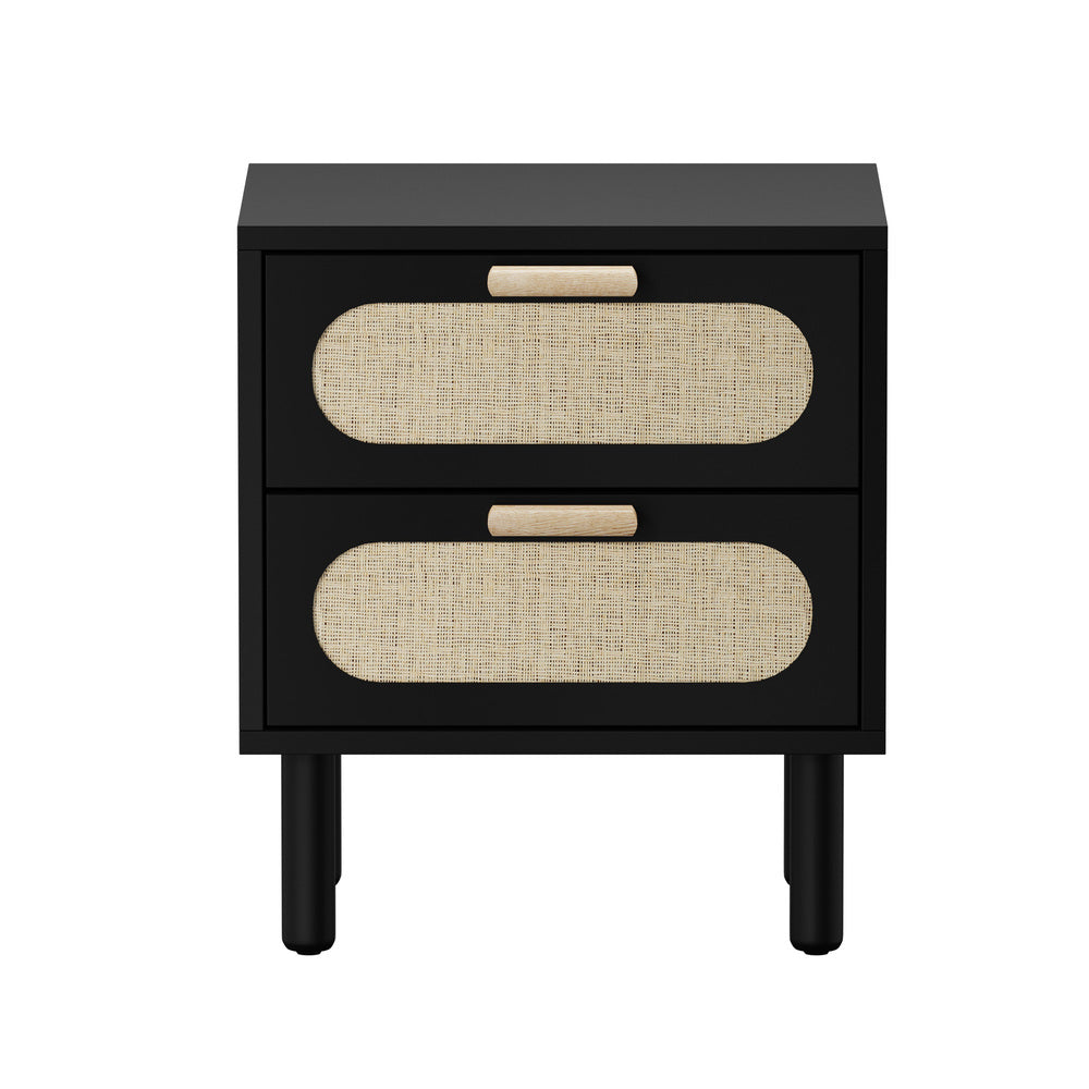 2x Bedside Table 2 Drawers Rattan Natural