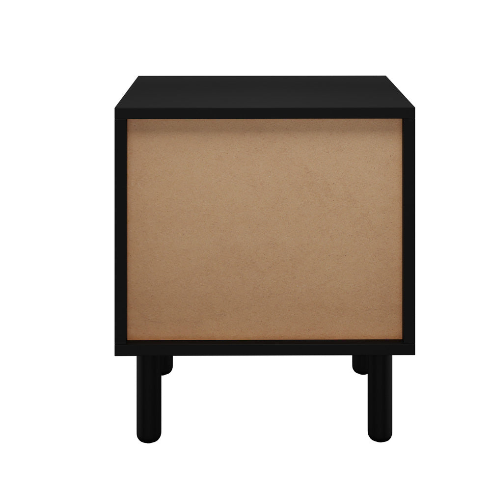 2x Bedside Table 2 Drawers Rattan Black