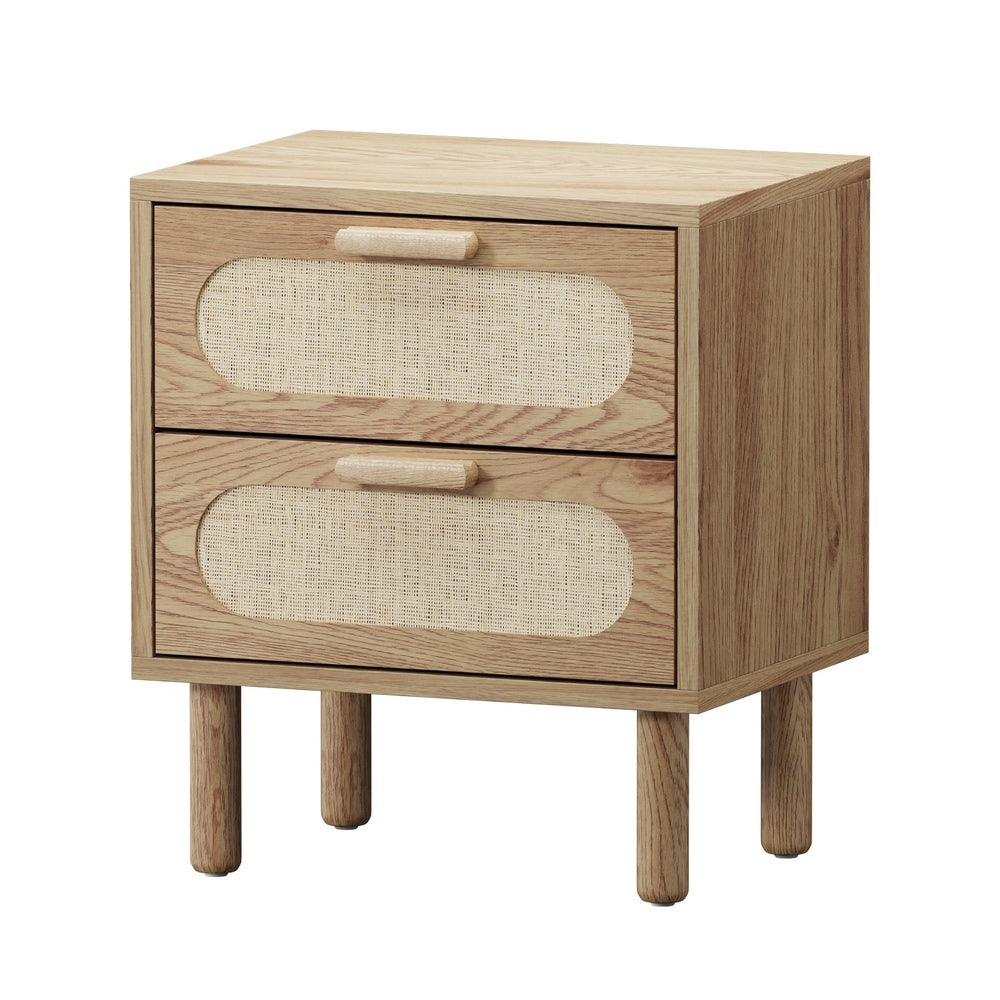 2x Bedside Table 2 Drawers Rattan Black