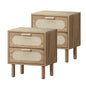 2x Bedside Table 2 Drawers Rattan Natural