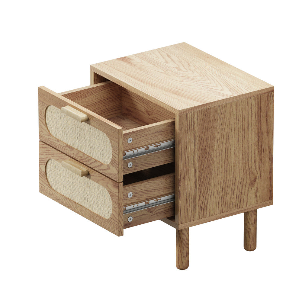 2x Bedside Table 2 Drawers Rattan Black
