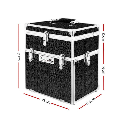 Portable Cosmetic Beauty Makeup Carry Case With Mirror - Crocodile Black