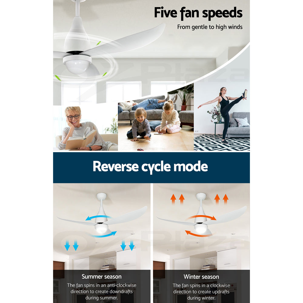 52'' Ceiling Fan Dc Motor Led Light Remote Control - White