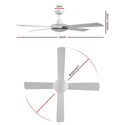52'' Ceiling Fan AC Motor 4 Blades w/Remote - White
