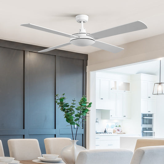 52'' Ceiling Fan AC Motor 4 Blades w/Remote - White