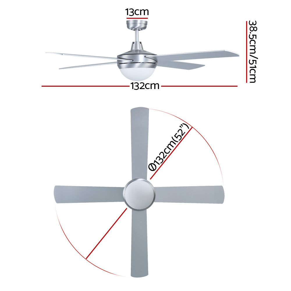 52'' Ceiling Fan Ac Motor W/Light W/Remote - Silver