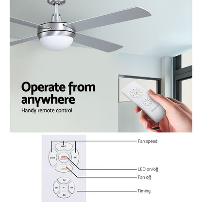52'' Ceiling Fan Ac Motor W/Light W/Remote - Silver