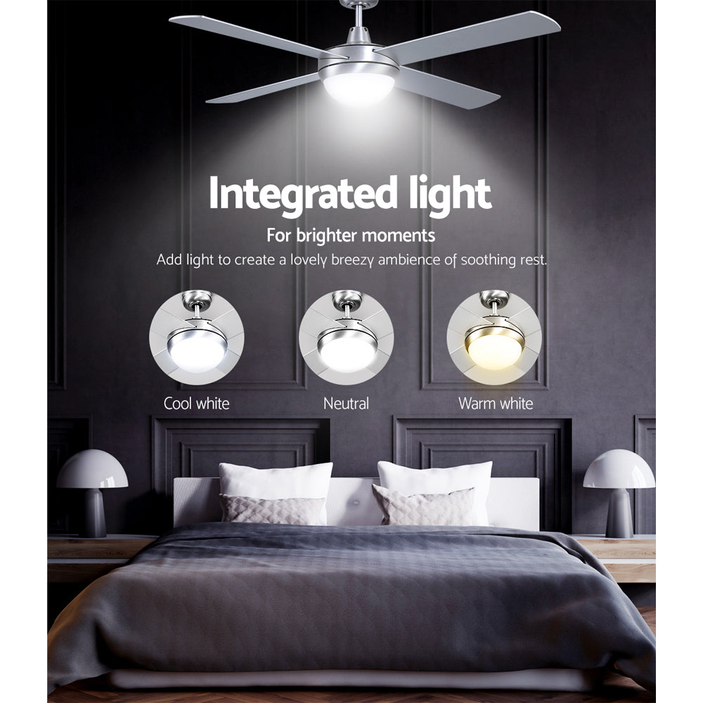 52'' Ceiling Fan Ac Motor W/Light W/Remote - Silver