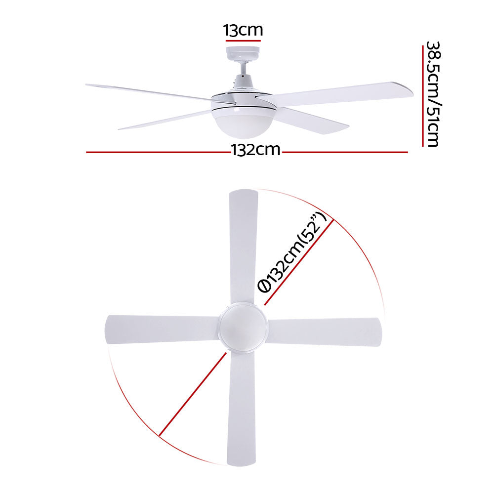 52'' Ceiling Fan Ac Motor W/Light W/Remote - White