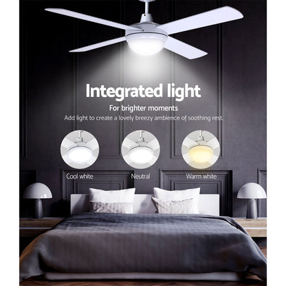 52'' Ceiling Fan Ac Motor W/Light W/Remote - White